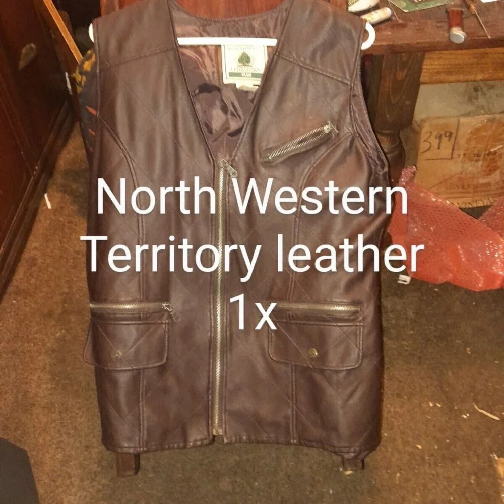 North Western Terratory Leather Vest Mens Long Size 1x - Picture 1 of 2